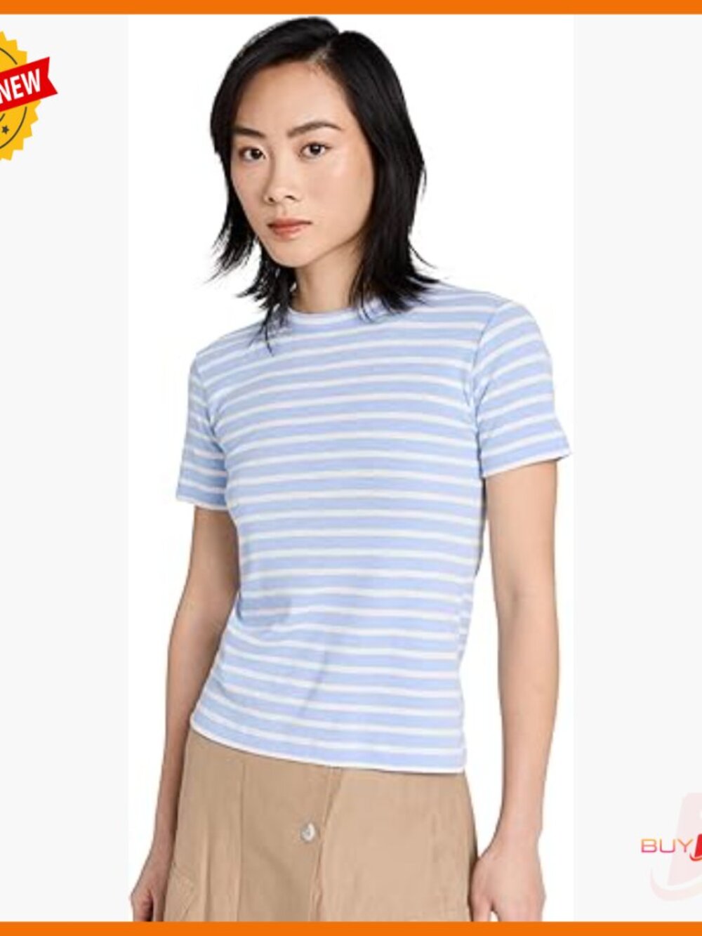 Striped Short Sleeve Crew Tee, Cotton Linen Blend, Regular Fit T-Shirt